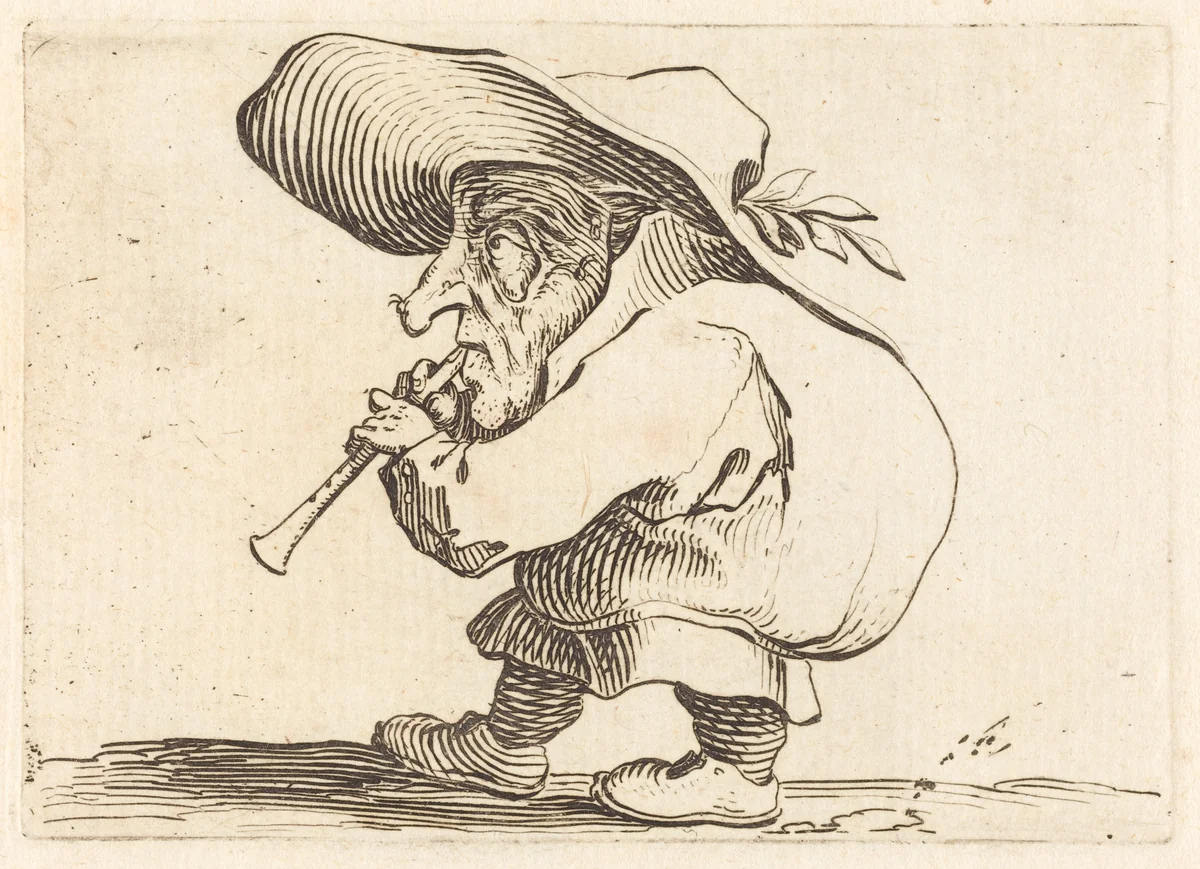 The Flageolet Player by Jacques Callot, print, 1622