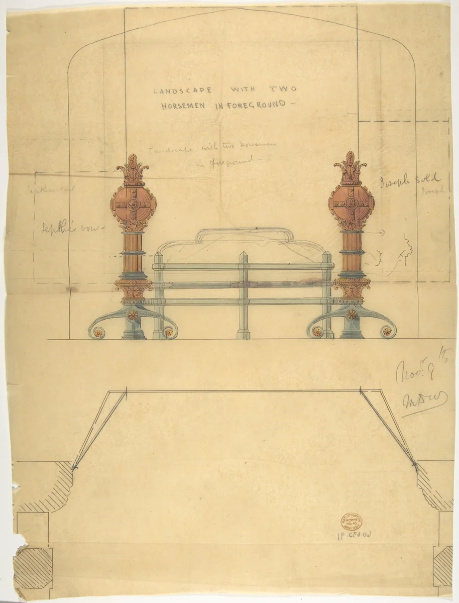 Design for a Grate, with Plan by anonymous, drawing, 1800-1900