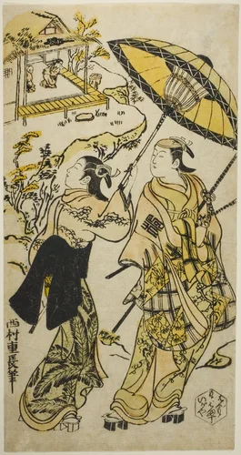 The Portrait of Actors at the Ogura Cottage by Nishimura Shigenaga, print, 1697-1756