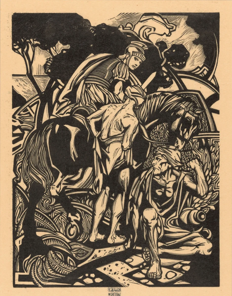 Romeinse ruiter te paard by Johannes Josephus Aarts, print, 1881-1934