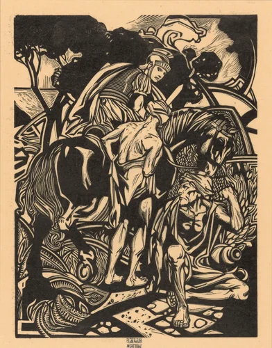 Romeinse ruiter te paard by Johannes Josephus Aarts, print, 1881-1934