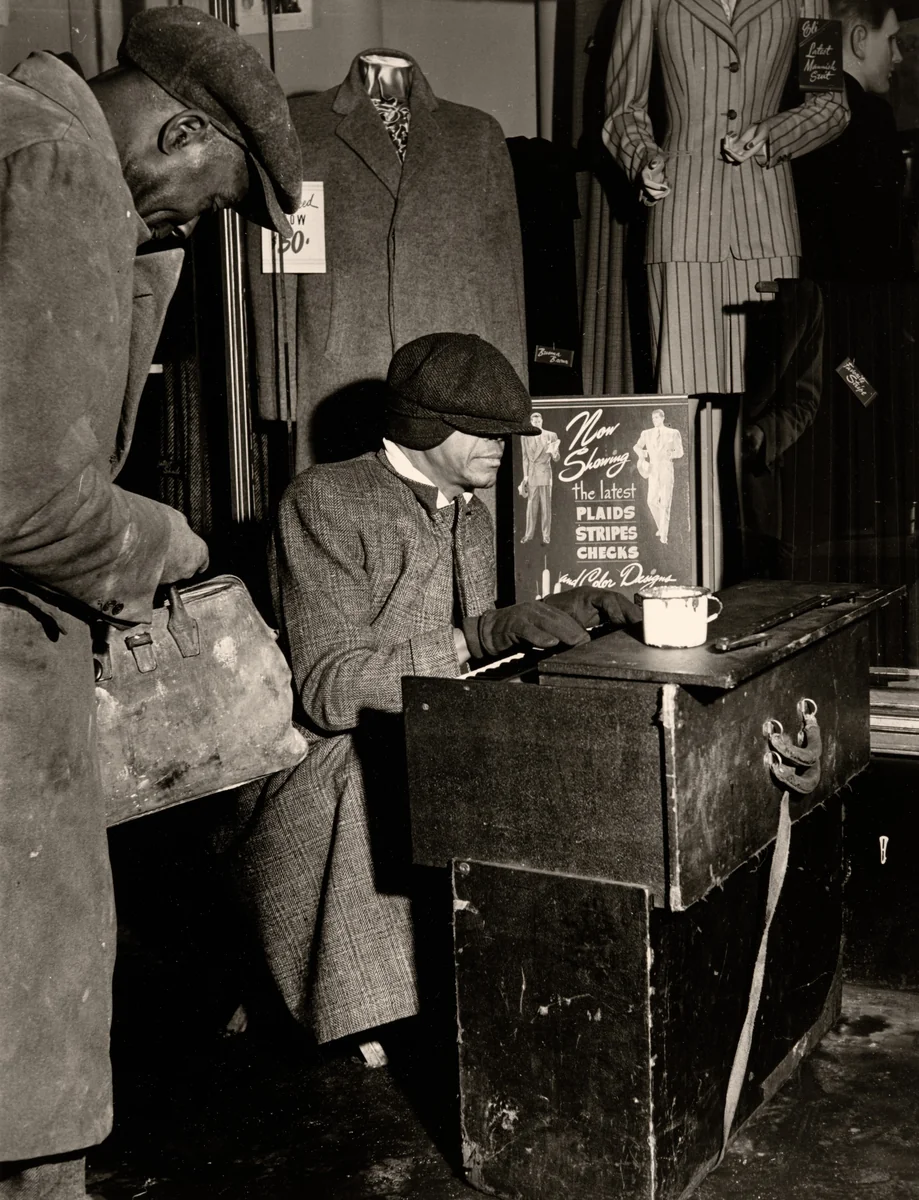 Blind Man with Street Piano, Chicago, Illinois by Wayne Miller, photograph, 1946