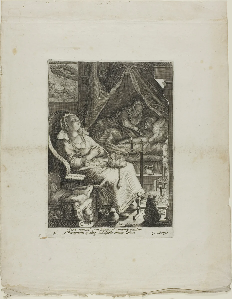 Night, plate four from Four Times of Day by Jan Saenredam, print, 1585-1607