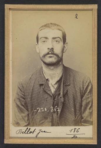 Billot. Jean. 23 ans, né le 23/1/71 à Bourges (Cher). Tireur en barre. Anarchiste. 1/7/94. by Alphonse Bertillon, photograph, 1894