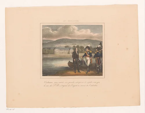 Koning Willem I ontmoet de industrieel Cockerill, 1829 by Jean-Louis Van Hemelryck, print, 1829