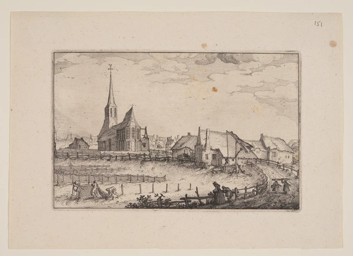 The Village Zandvoort, from Views in the Surroundings of Haarlem (Plaisante Plaetsen) by Claes Jansz Visscher, print, 1610-1620