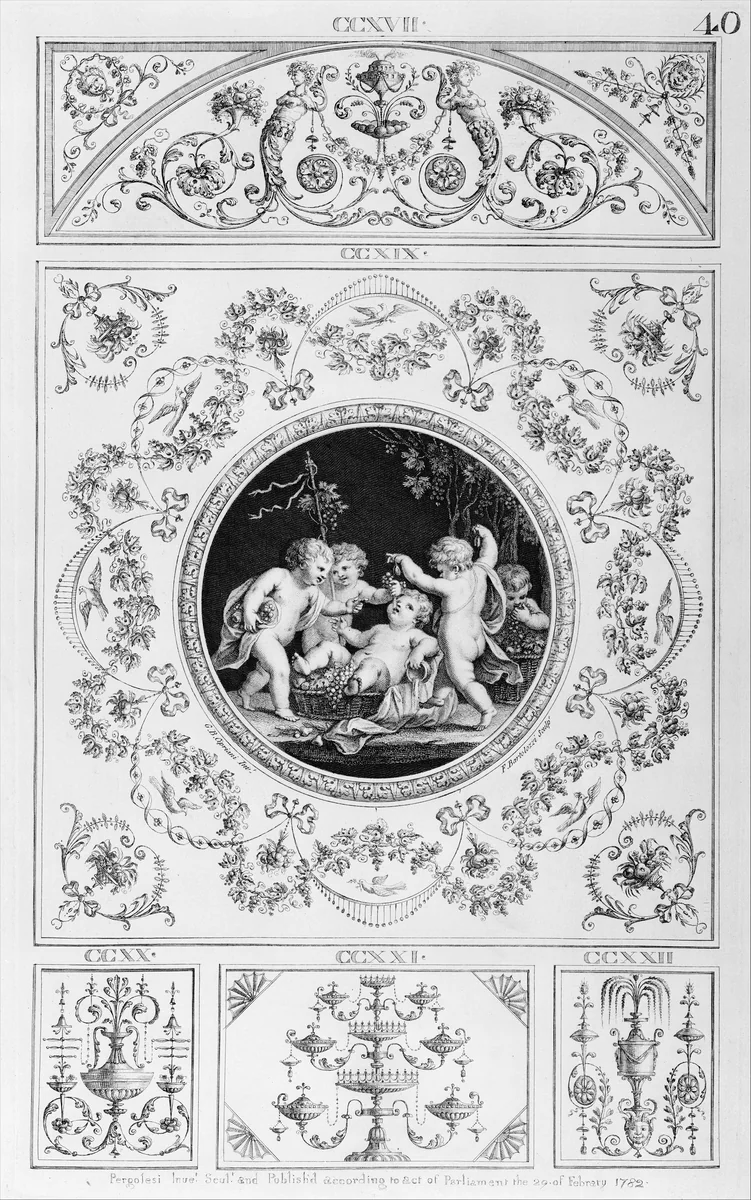 Bacchanal with Five Putti, Rondel in a Rectangular Frame (in "Designs for Various Ornaments," pl. 40) by Francesco Bartolozzi, print, 1782