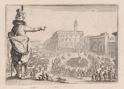 Une Fête sur la Place de la Signoria a Florence (A Festival in the Piazza della Signoria in Florence), from "Les Caprices" Series B, The Nancy Set by Jacques Callot, print, 1617-1620