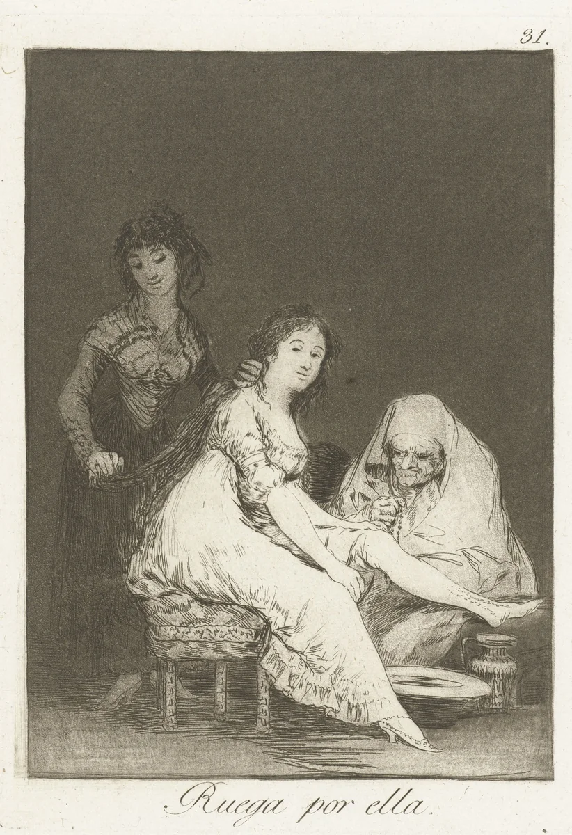 Zij bidt voor haar by Francisco de Goya, print, 1797-1799