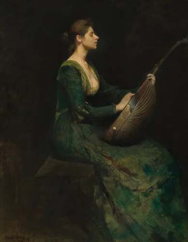 Lady with a Lute by Thomas Wilmer Dewing, painting, 1886