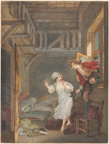 The Lover's Visit by Pierre-Antoine Baudouin, drawing, 1765