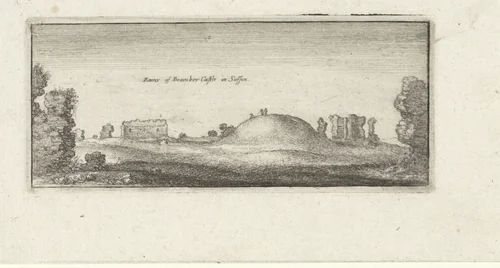 Gezicht op ruïnes van Bramber Castle by Wenceslaus Hollar, print, 1625-1677