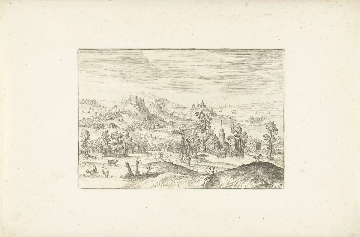 Landschap met een beekje by Adriaen Collaert, print, 1578-1618