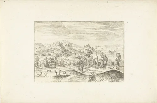 Landschap met een beekje by Adriaen Collaert, print, 1578-1618