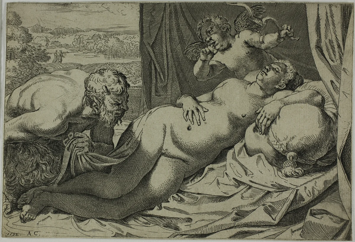 Venus and Satyr by Annibale Carracci, print, 1592