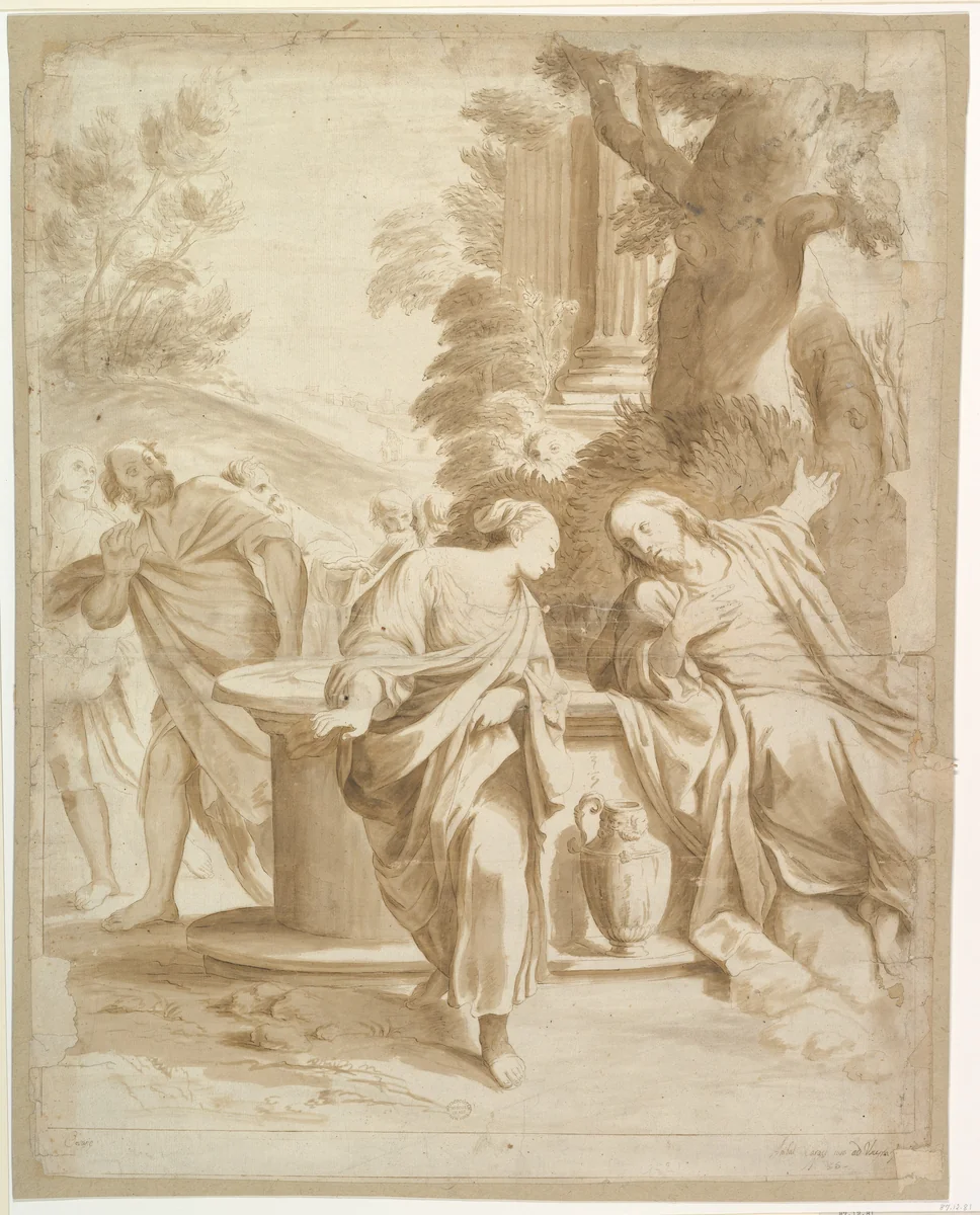 Christ and the Woman of Samaria by Annibale Carracci, drawing, 1560-1609