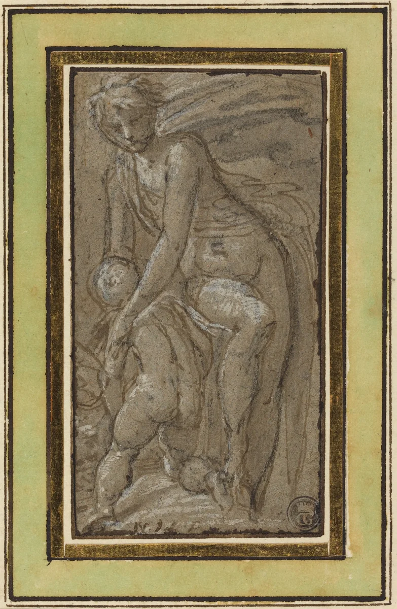 Nude with Putto by Jacopo Zanguidi, drawing, 1544-1574