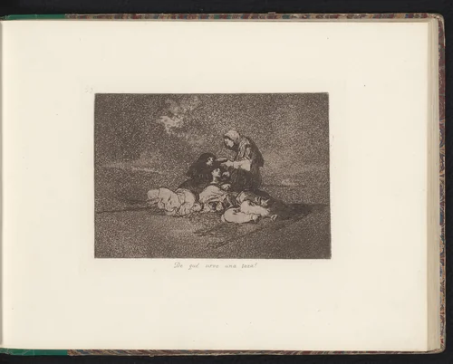 Vrouw voedt drie anderen met één kom by Francisco de Goya, book, 1810-1820