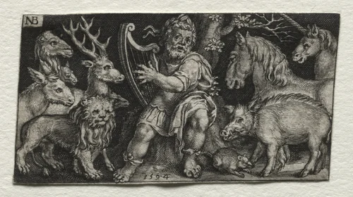 Orpheus Charming the Animals by Nicolaes de Bruyn, print, 1594