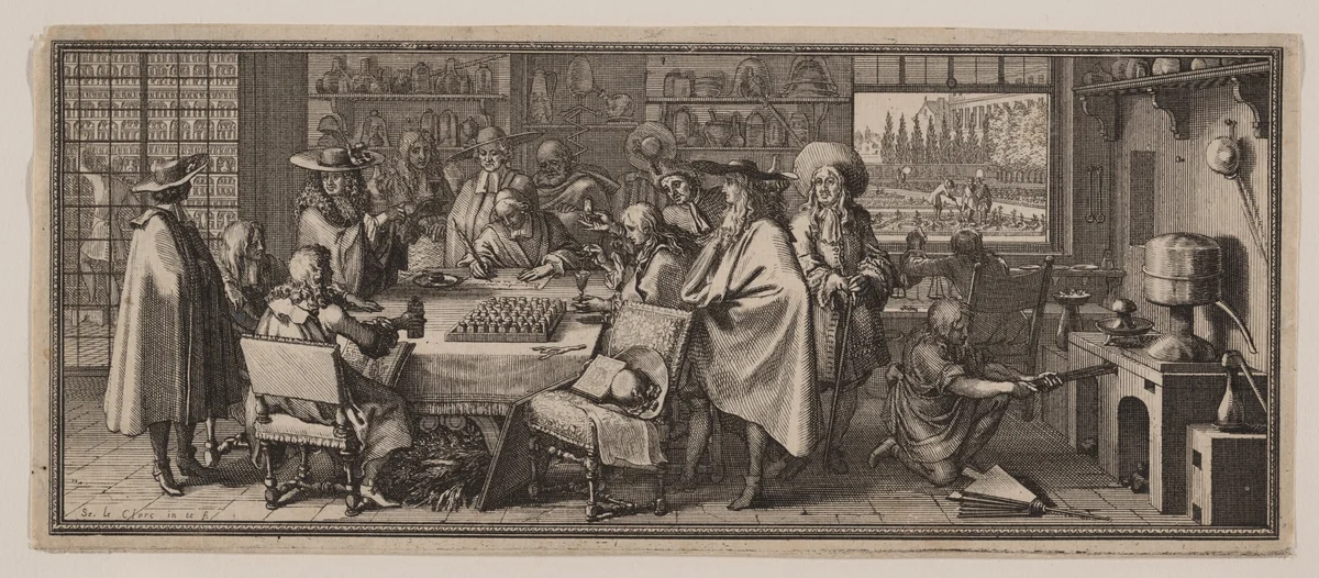 Laboratoire dans le Jardin Royale des Plantes by Sébastien Leclerc, print, 1645-1714