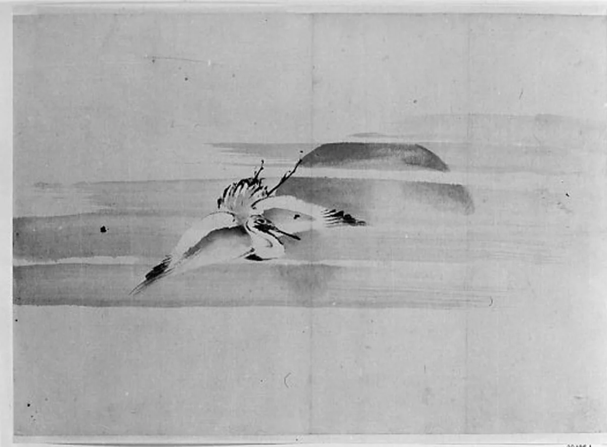 Crane and Sun by Hokusai School, painting, 1800-1868