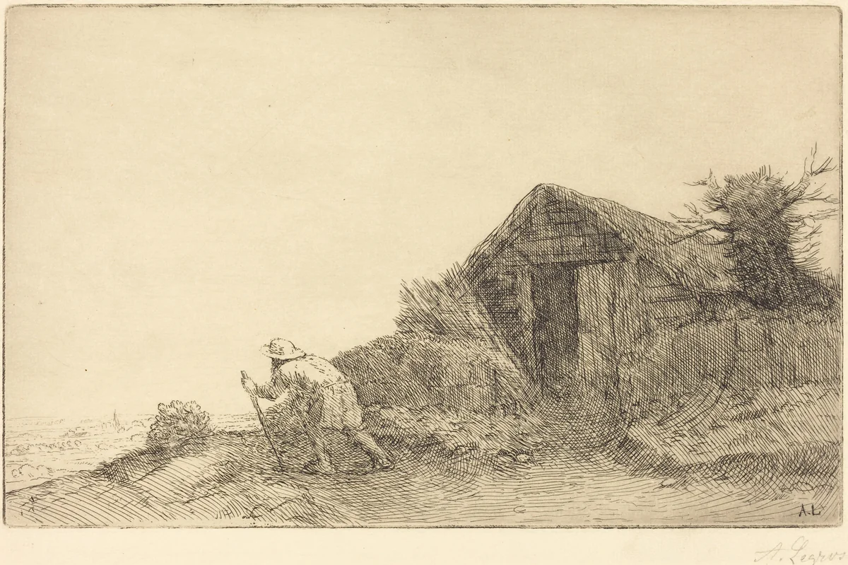 Along the Top of the Hill (Sur le haut de la colline) by Alphonse Legros, print, 1837-1911