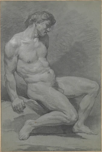 Seated Male Nude Facing Right by Nicolas-Bernard Lépicié, drawing, 1750-1784