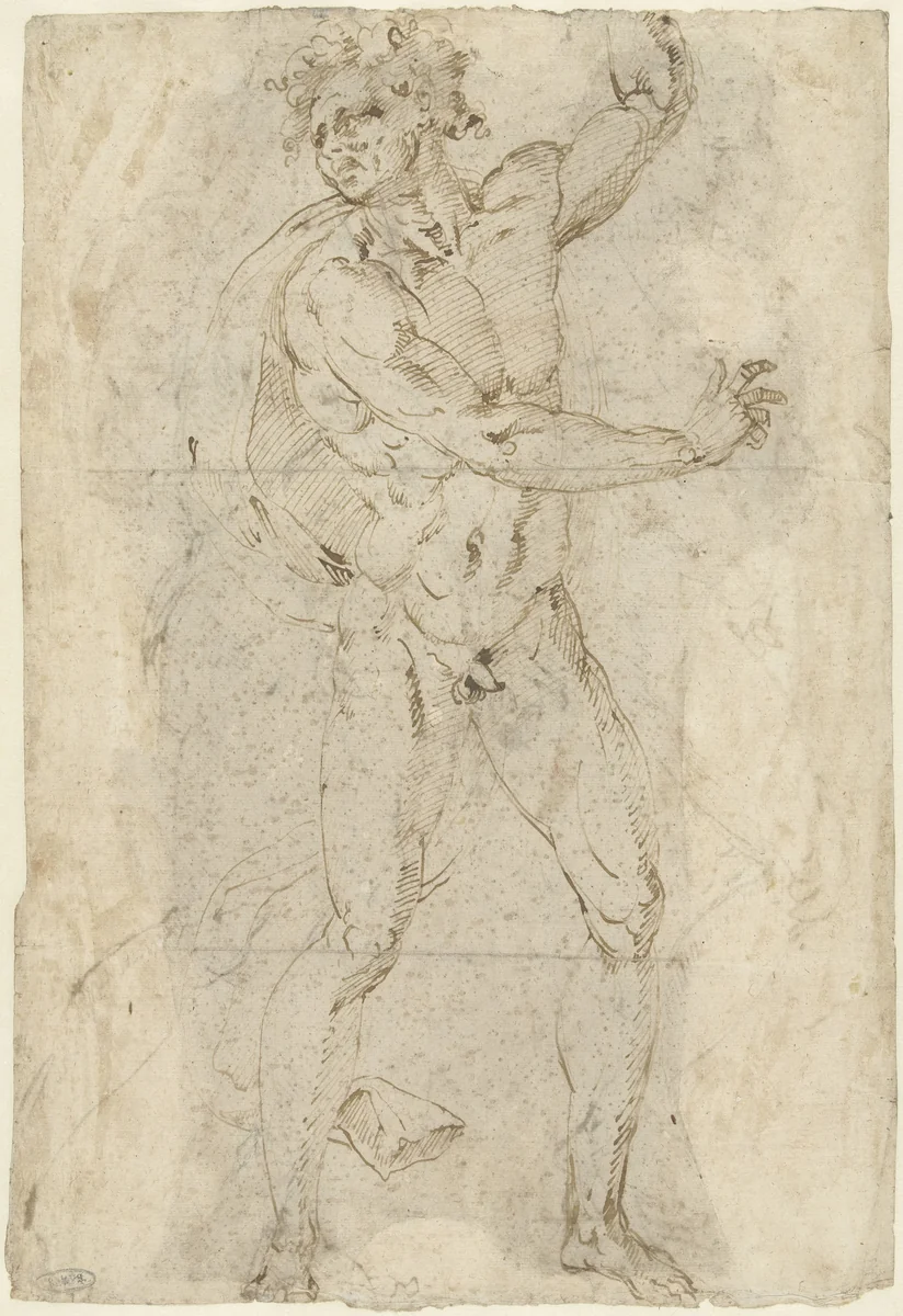 Twee mannen in gaande beweging by anonymous, drawing, 1510-1600