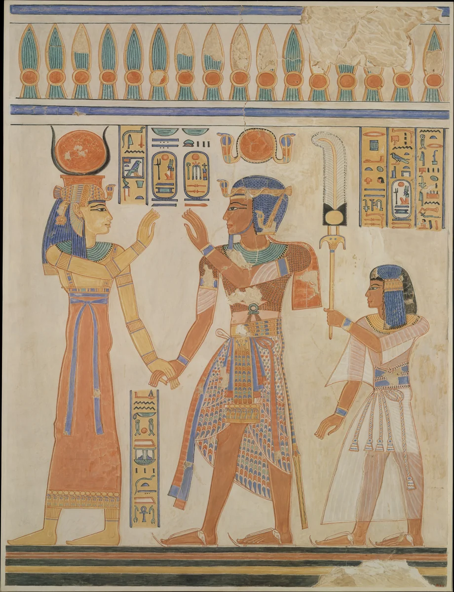 Ramesses III and Prince Amenherkhepeshef before Hathor by Nina de Garis Davies, artwork, -1184--1153