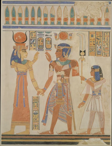 Ramesses III and Prince Amenherkhepeshef before Hathor by Nina de Garis Davies, artwork, -1184--1153