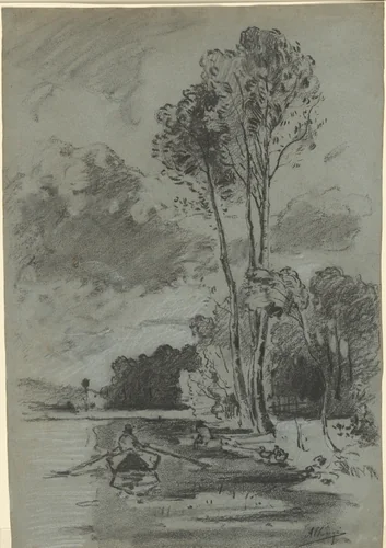 Landscape with Three Tall Trees by Auguste Allongé, drawing, 1855-1865