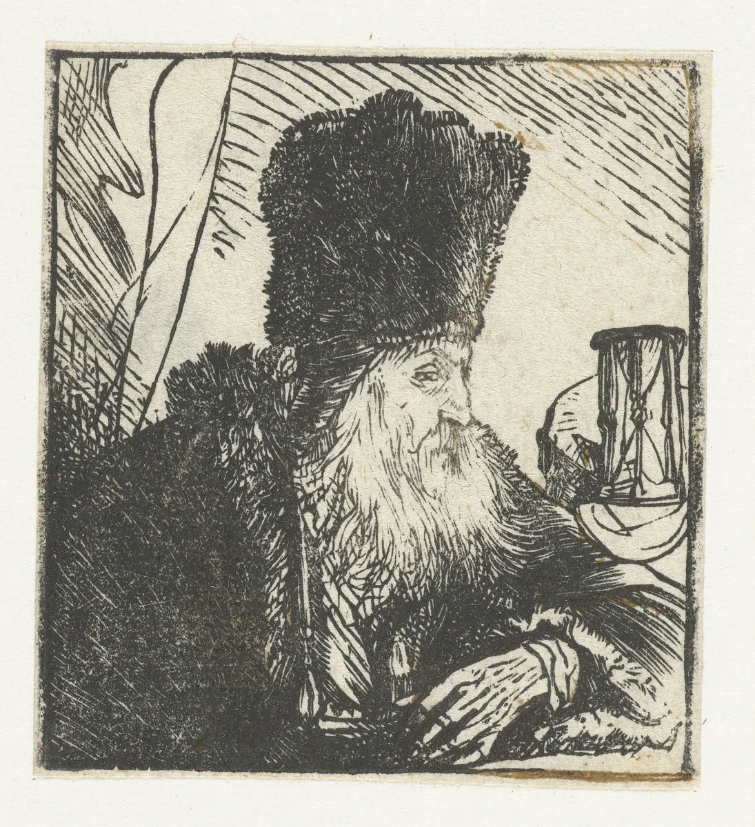 Geleerde met een zandloper by anonymous, print, 1625-1674