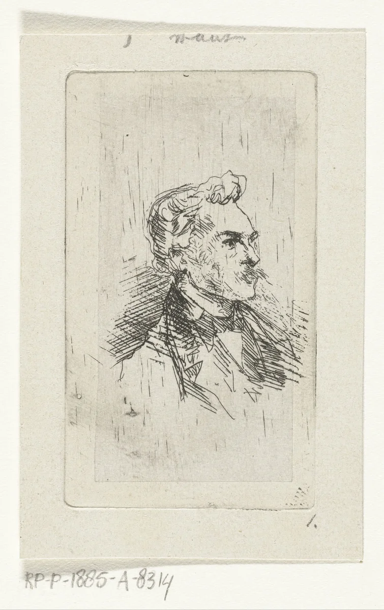 Portret van kunstenaar Frederik Hendrik Weissenbruch by Bernardus Johannes Blommers, print, 1855-1885