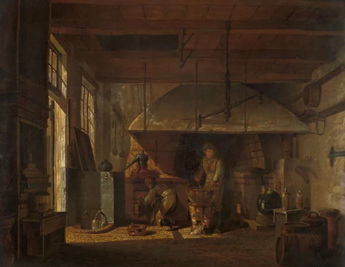 The Distillery of Apothecary A. d'Ailly in the Ramparts of the Zaagmolenpoort, Amsterdam by Johannes Jelgerhuis, painting, 1818