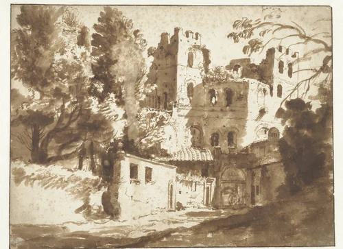 De Porta Pinciana te Rome by Herman van Swanevelt, drawing, 1629-1641