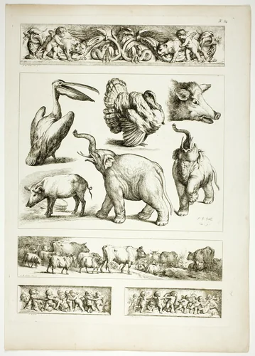 Plate 34 of 38 from Oeuvres de J. B. Huet by Jean Baptiste Huet, print, 1796-1799