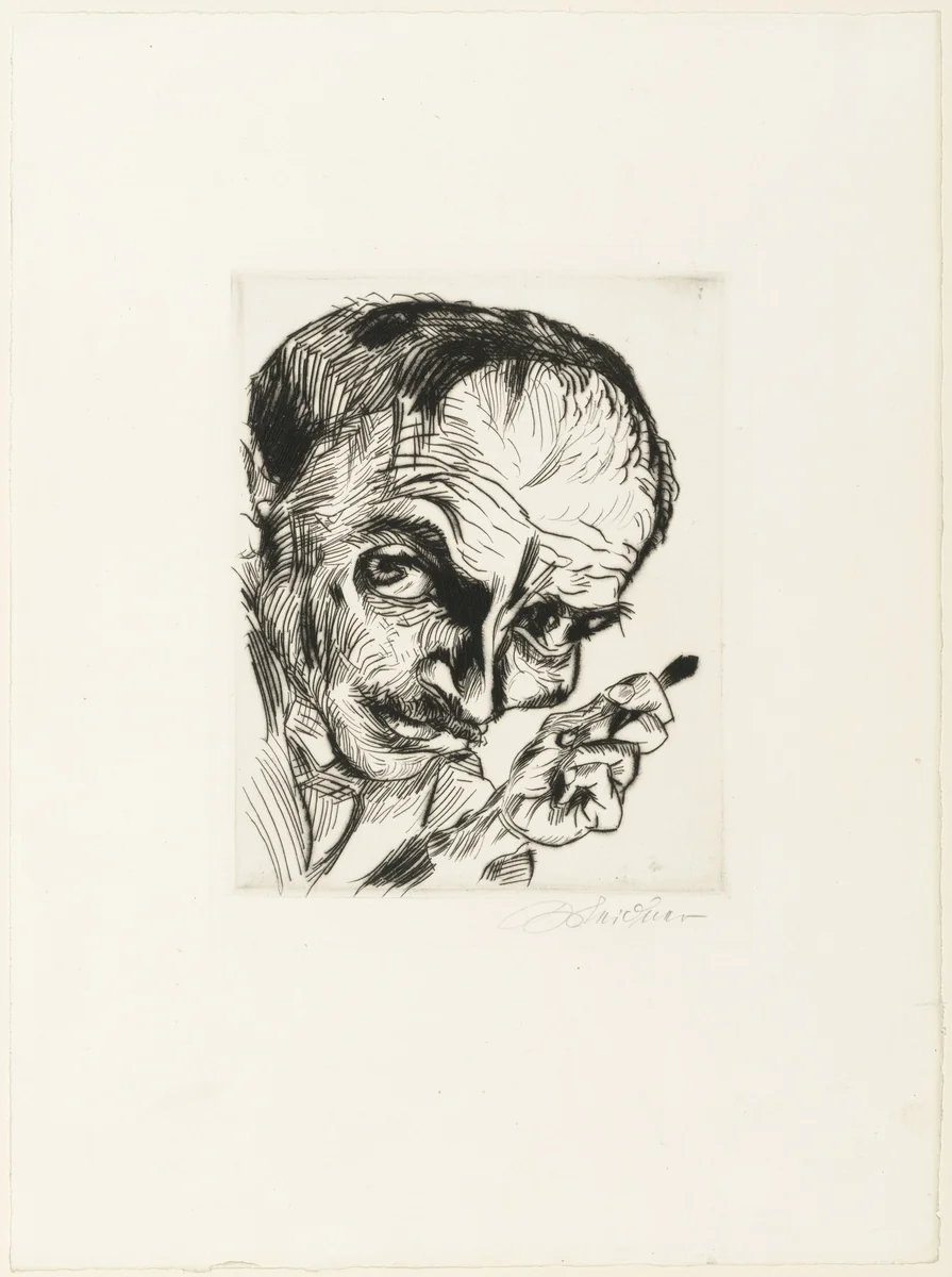 Self-Portrait with Burin (Selbstporträt mit Radiernadel) by Ludwig Meidner, print, 1920