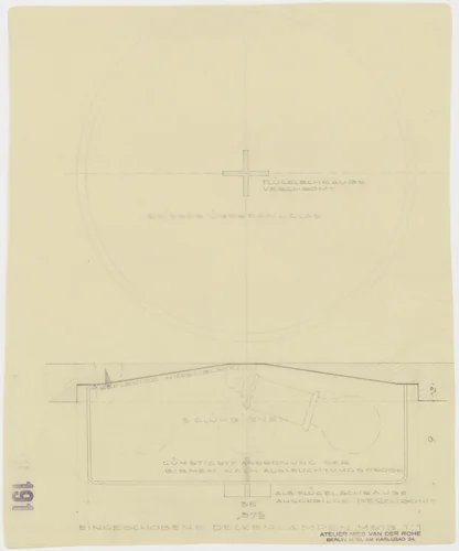 Tugendhat House, Brno, Czech Republic (Recessed ceiling lamp. Two sections.) by Ludwig Mies van der Rohe, mies van der rohe archive, 1928