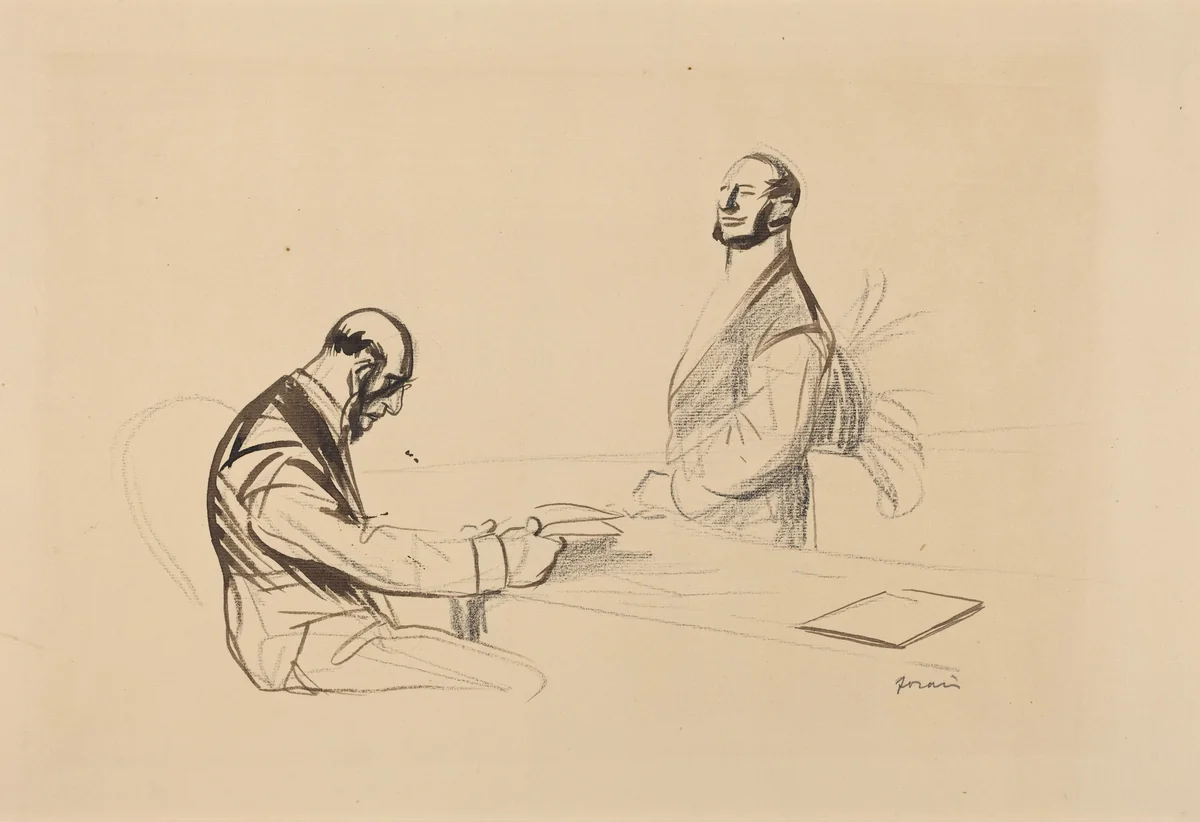À la conférence (At the Conference) by Jean-Louis Forain, drawing, 1919