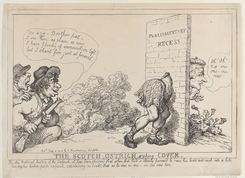 The Scotch Ostrich Seeking Cover by Thomas Rowlandson, print, 1805