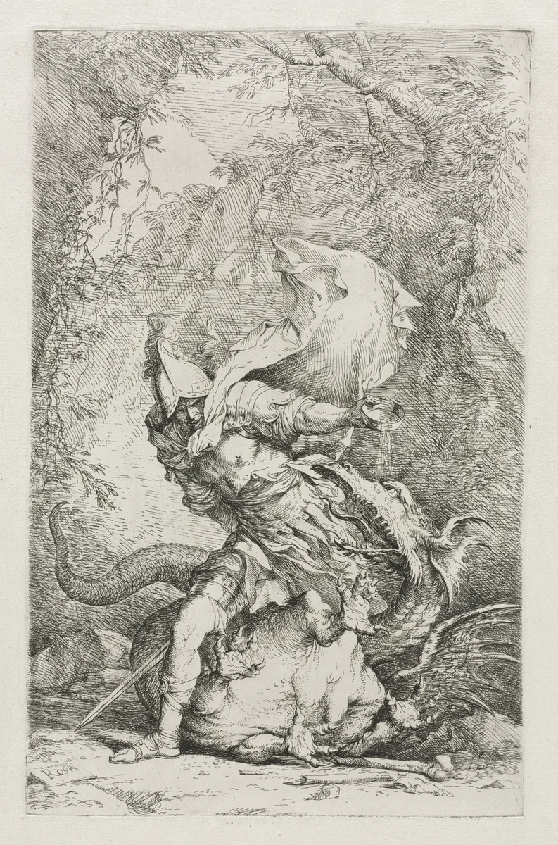 Jason and the Dragon by Salvator Rosa, print, 1658-1668