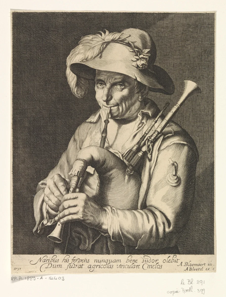 Doedelzakspeler by anonymous, print, 1655-1690