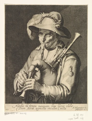 Doedelzakspeler by anonymous, print, 1655-1690