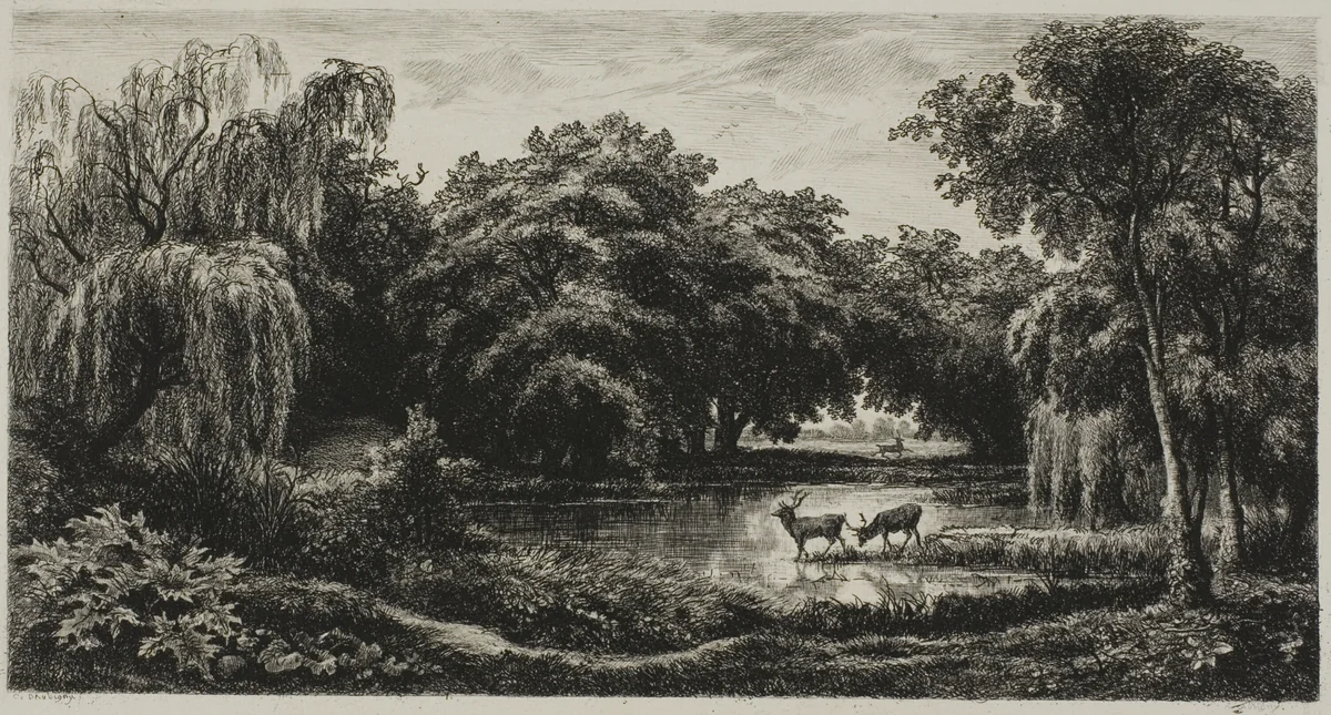 Marsh with Stags by Charles-François Daubigny, print, 1845