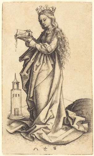 Saint Barbara by Martin Schongauer, print, 1480-1490