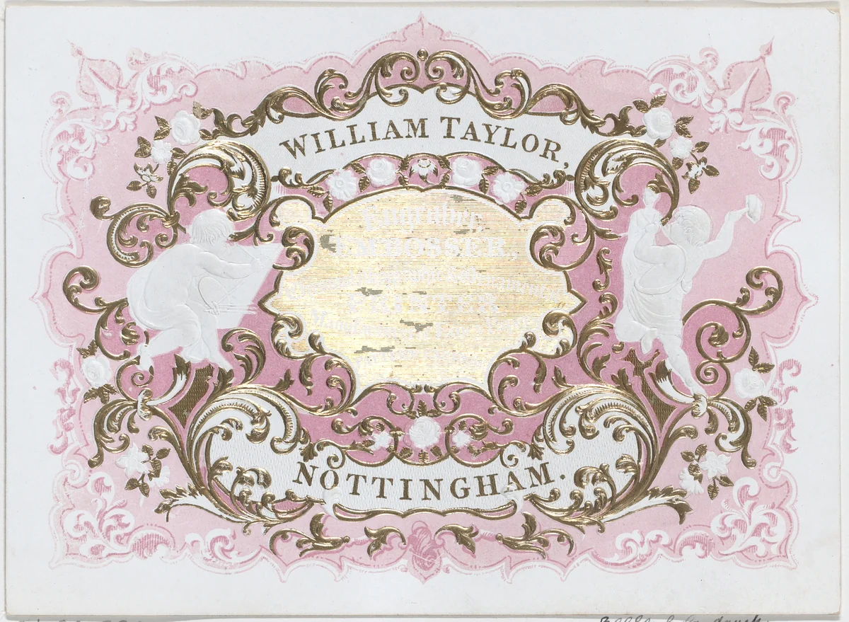 Trade Card for William Taylor, Engraver, Embosser & Printer by anonymous, print, 1800-1900