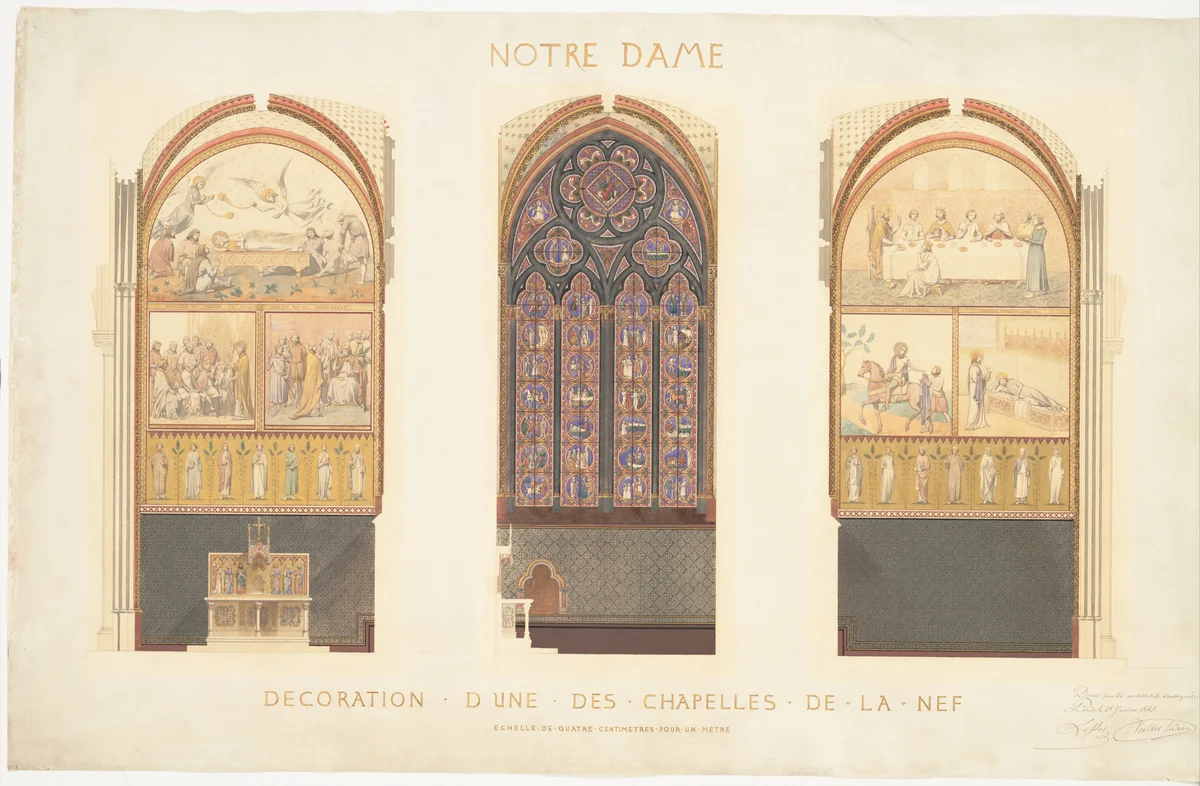 Plan for the Renovation of a Chapel in the Nave of the Cathedral of Notre Dame, Paris by Eugène-Emmanuel Viollet-le-Duc, drawing, 1843
