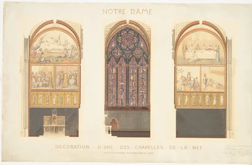 Plan for the Renovation of a Chapel in the Nave of the Cathedral of Notre Dame, Paris by Eugène-Emmanuel Viollet-le-Duc, drawing, 1843
