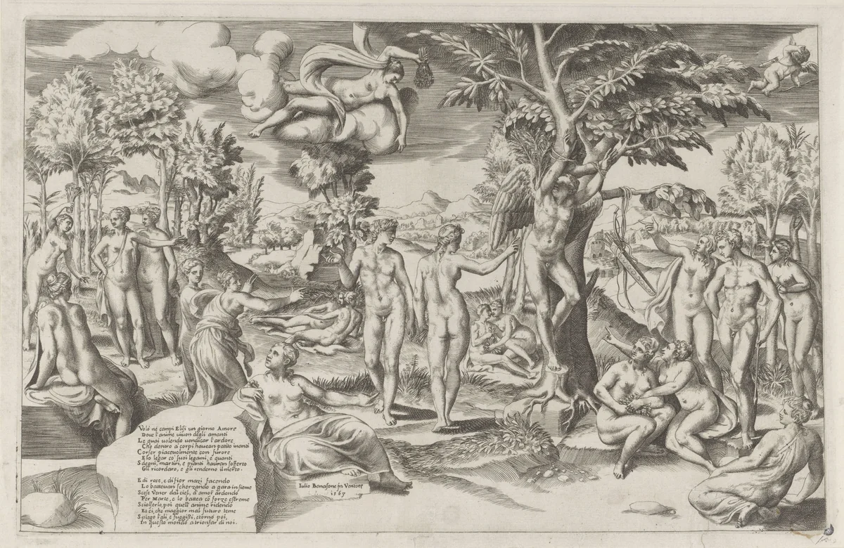 Amor in de Elyseïsche velden by Giulio Bonasone, print, 1563