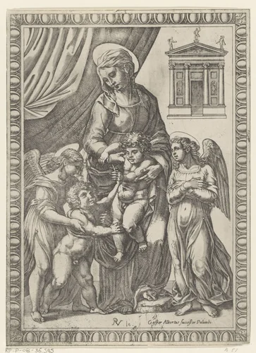 Maria met Kind en de jonge Johannes de Doper by anonymous, print, 1575-1600
